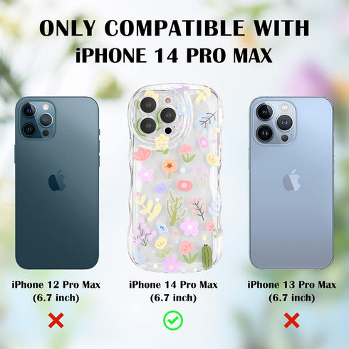 Cute Colorful Flower Curly Wave Clear Case for iPhone 14 Pro Max with Lovely Flower Bracelet Chain