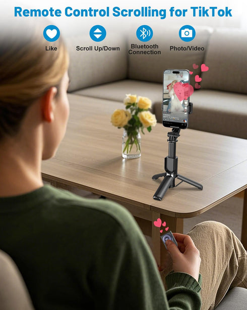 Yeaki 32 Selfie Stick Tripod with Detachable Wireless Remote, Extendable Tripod for iPhone Compatible with Android
