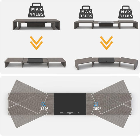 WESTREE Triple Dual Monitor Stand Riser, 56" Extra Long Adjustable Monitor Stand, 3 Shelf Desktop Organizer for Computer