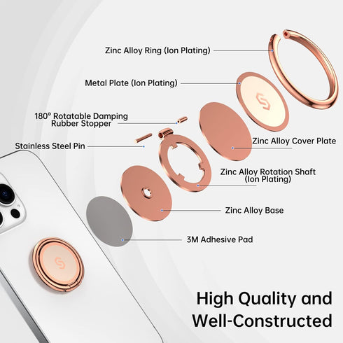 Syncwire Cell Phone Ring Holder Stand, 360 Degree Rotation Finger Ring Kickstand with Polished Metal Phone Grip for Magnetic Car Mount Compatible with iPhone, Samsung, LG, Pixel - Rose Gold