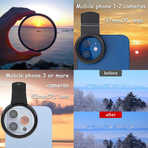 52mm CPL Phone Camera Lens, Universal Clip-On Polarizer Filter for Most Mobile Phone Models