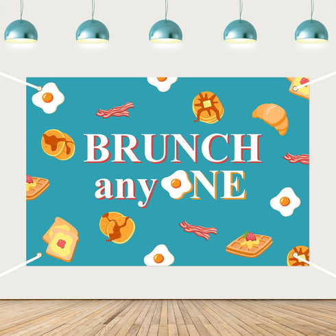 Festiblast Brunch Themed Party Decorations, Brunch Anyone Backdrop Blue Breakfast Food 1st Birthday
