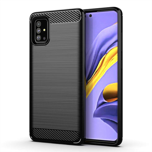 MAIKEZI Soft TPU Slim Fashion Anti-Fingerprint Phone Case Cover for Samsung Galaxy A51 4G (Black Brushed TPU)