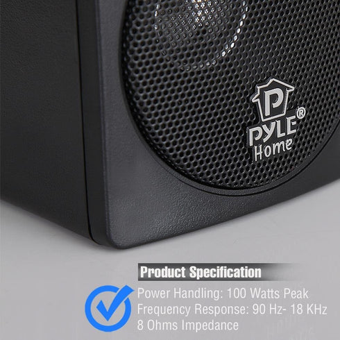 Pyle Home 3" Mini Cube Bookshelf Speakers - 100W Passive Speaker Pair with 3" Paper Cone Driver, Black