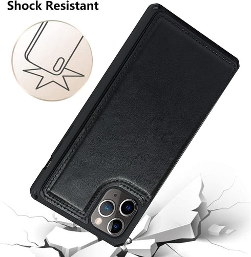 iCoverCase Wallet Phone Case for iPhone 11 Pro 5.8 Inch with Card Holder for Women, RFID Blocking (Macaron Black)