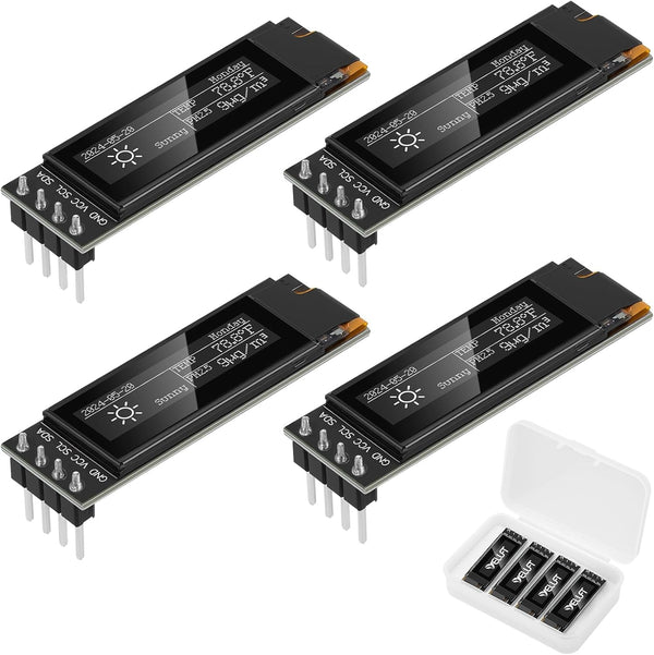 YELUFT 4pcs Pre-Soldered 0.91 Inch I2C OLED Display Module with Protective Case 128