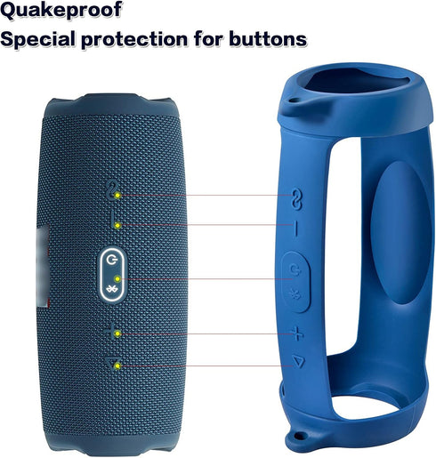 Silicone Case Cover for JBL CHARGE 5 Portable Bluetooth Speaker, Waterproof Rubber Carrying Pouch (Blue)
