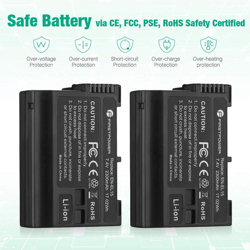 FirstPower EN-EL15 EN EL15a/EL15b Batteries for Nikon Z6 Z7 D750 D850 D7000 D7500 D7100 D7200 D500 D600 D610 D800 D800e