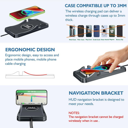 Wireless Car Charger Pad Qi Charging Mat Fast 15W Quick Charge Adapter for iPhone 14 13 12 Pro Max 11 8 Plus