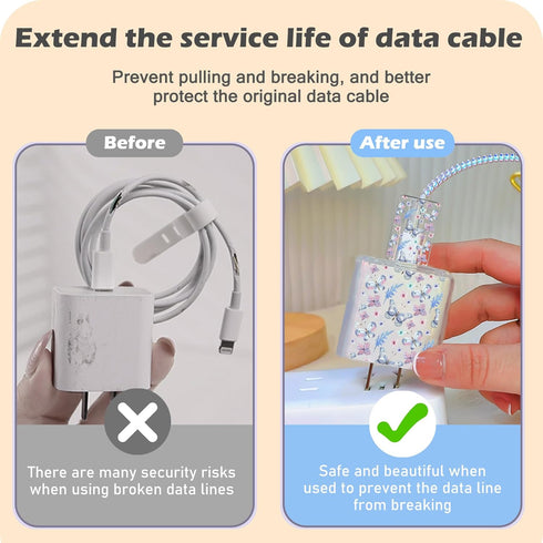Cute Cable Protector for iPhone Charger, Violet Blue Butterfly Design, Data Cable USB Case Saver for iPhone Models