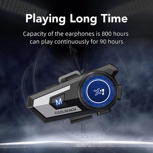 Motorcycle Helmet Bluetooth Headset, CVC Noise Cancellation Stereo Music, 90 Hours Playing Time, Ultra-Thin Earphone