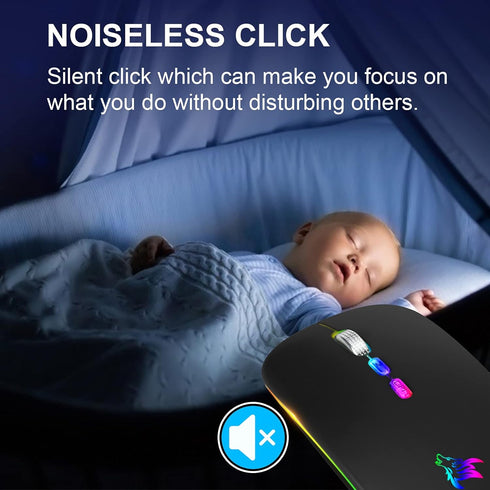 HOTLIFE Slim Rechargeable LED Wireless Mouse, Portable USB Optical 2.4G Bluetooth Computer Mice with Type C Adapter