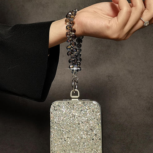 Sparkling Black Beaded Phone Wrist Strap - Stylish Lanyard for Women