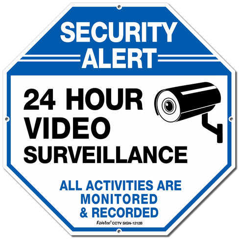 Video Surveillance Sign, 12x12 Security Alert Metal Sign for 24 Hour Video Surveillance, All Activities Monitored