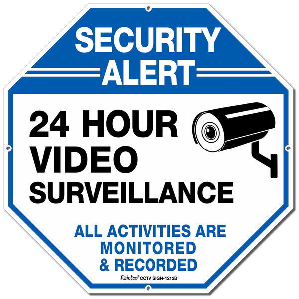 Video Surveillance Sign, 12x12 Security Alert Metal Sign for 24 Hour Video Surveillance, All Activities Monitored