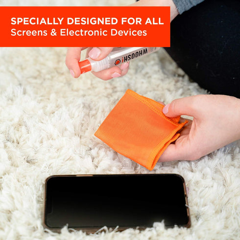WHOOSH! Screen Cleaner Spray and Wipe - 1 fl oz + 1 Microfiber Cleaning Cloth - Travel Size Lens Cleaner for Car, Computer, Laptop, iPad, MacBook, Phone, Watch, Eyeglass - Electronic Cleaner Kit