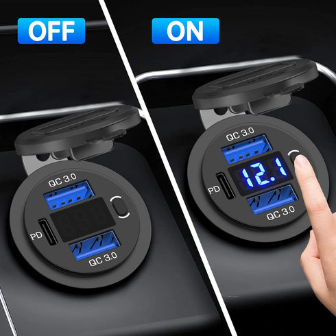 Qidoe 12V USB Outlet Dual 18W Quick Charge 3.0 Port & 30W PD Car Charger Socket with Voltmeter
