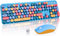 FOPETT Wireless Keyboard and Mouse Combo - 105 Keys Full-Sized Colorful Keyboards, USB Receiver Plug and Play for
