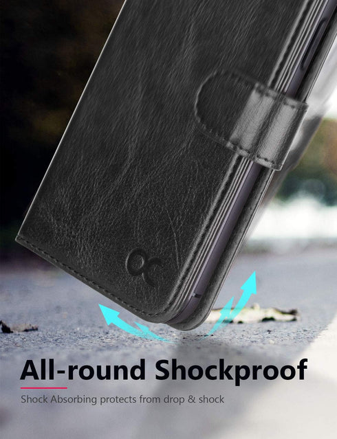 OCASE Black Phone X Wallet Case - Leather Flip Wallet with Card Slot, Kickstand & Wireless Charging for Phone 10