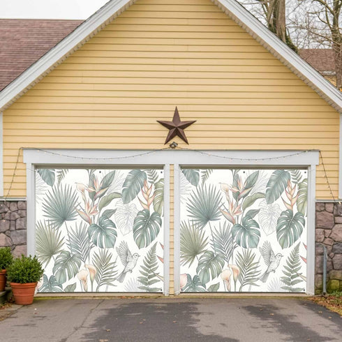 GNAKT AREWG 13x6ft Garage Door Banner Cover Tropical Monstera Bird of Paradise Garage Door Decoratons Banner for Indoor