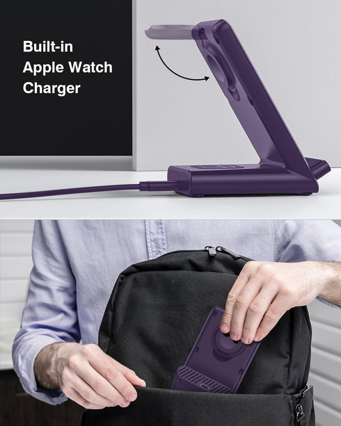 Wireless Charging Station, 3 in 1 Stand for Apple Watch Ultra, Fast Charger for iPhone 16/15/14/13/12/11