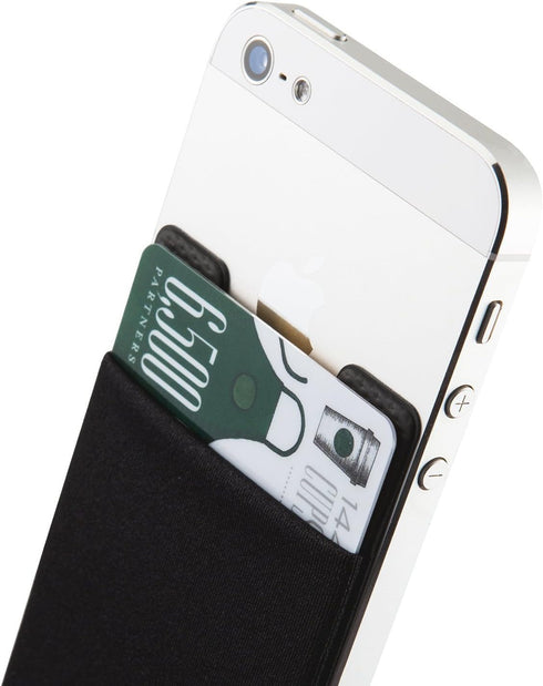 Sinjimoru Basic Cell Phone Wallet Stick on, Card Holder for Back of Phone Working as Adhesive Stretchy iPhone Wallet. Sinji Pouch Basic 2 Black 3 Pack