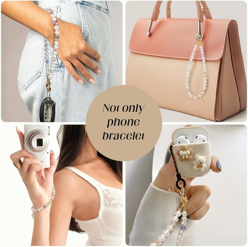 pcgaga Pearl Beaded Phone Charm, Phone Wrist Strap, Handmade Bracelet Straps, Anti-Lost Lanyard Wrist Chain for Airpods