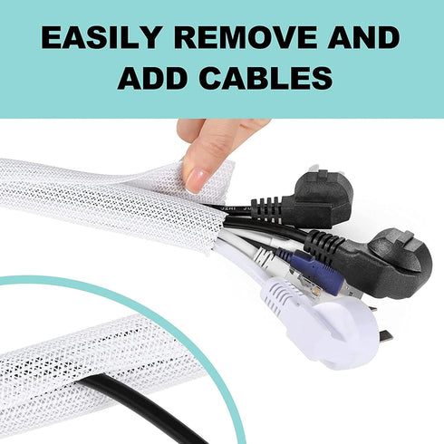 AGPTEK White Cable Sleeve Cover, 2 Pack 5ft Cord Management Wire Organizer for Home Office, Protects Cords from Chewing