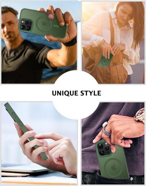 Telaso iPhone 14 Pro Max Case - Slim, Translucent Matte, Military Grade, Anti-Scratch, MagSafe Compatible, Deep Green.