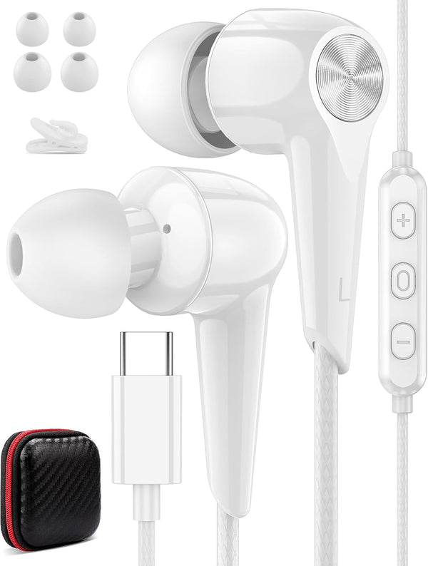 USB C Earbuds with Microphone for Samsung Galaxy A55 A53 A35 A34, Wired Headphones with Volume Control for iPhone 15