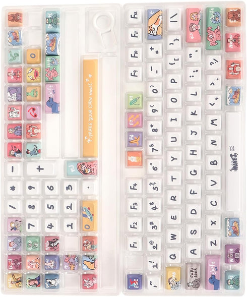 PBT 123 Keycaps, Cartoon Cute Keys, Universal Compatibility, XDA Like Height for 61 87 96 98 104 108 Mechanical