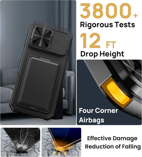 SSLOTSCASE 17 2X 17 6.9'', for iPhone Pro Max Case with Privacy Screen Protector, Card Holder & Sliding Lens Cover