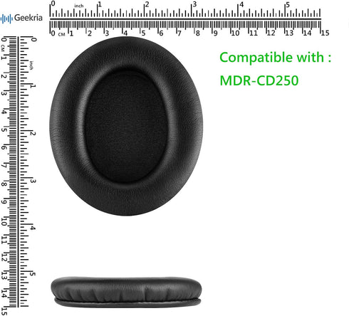 Geekria QuickFit Replacement Ear Pads for Sony MDR-CD250 Headphones - Black Ear Cushions