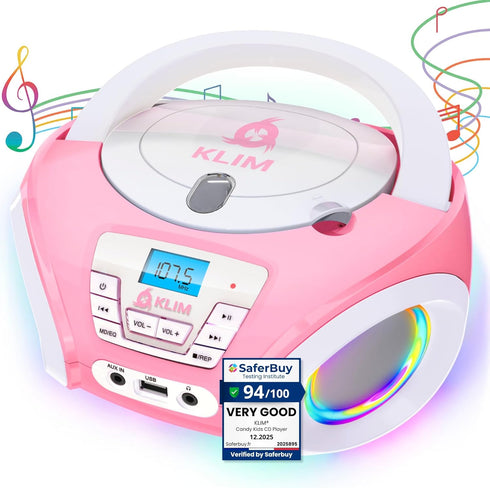 KLIM Candy Kids Portable CD Player New Version Boombox with FM Radio &
