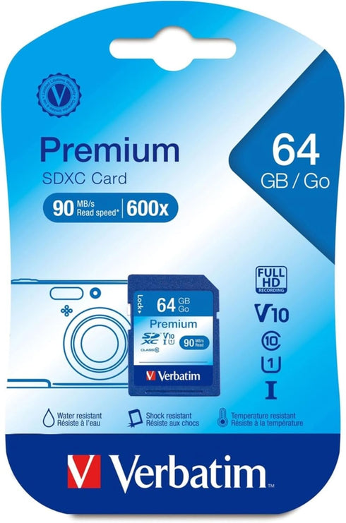 Verbatim 64GB Premium SDXC Memory Card, UHS-I V10 U1 Class 10