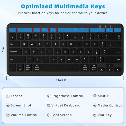 Bluetooth Keyboard, Ultra-Slim Wireless for iPad, Rechargeable Ergonomic Computer Keyboard for iOS, Android, Windows PC