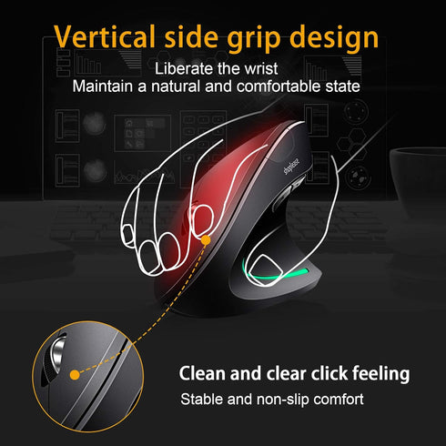 Wired Optical Vertical Mouse, Ergonomic with 4 Adjustable DPI 800/1200/2000/3200, 5 Buttons USB for Large Hands