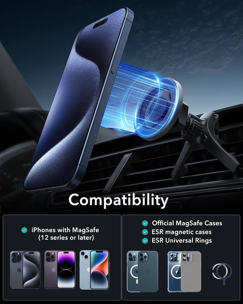 ESR HaloLock for MagSafe Car Mount, Air Vent/Dashboard Holder for iPhone 15/14/13/12, Strong Magnets, Grey