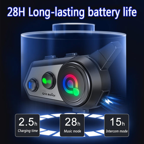 Q18 Motorcycle Bluetooth Headset with Music Sharing, 1000M Intercom for 2 Riders, CVC Noise Reduction, Hard/Soft Mic
