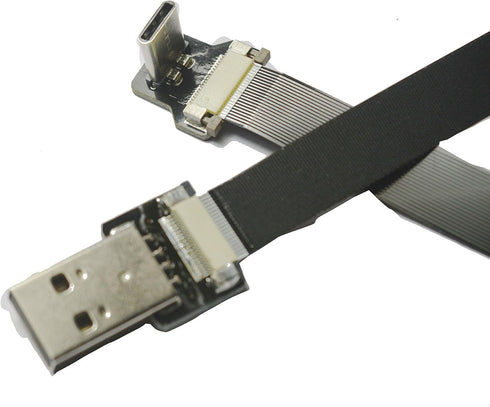 Long Black FFC USB C FPV Flat Slim Thin Ribbon FPC Cable, USB Type-C 90 Degree to Standard USB A for Sync and Charging