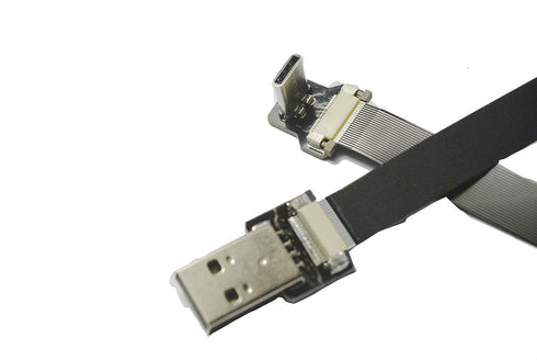 Slim Flat USB C 90 Degree Angled FPV Cable, USB Type-C to Standard USB A for Sync and Charging, Black (20CM)