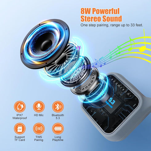 Waterproof Portable Bluetooth Speaker, 8W Big Sound, 20H Playtime, BT 5.3, TWS for Outdoor, Travel, Hiking