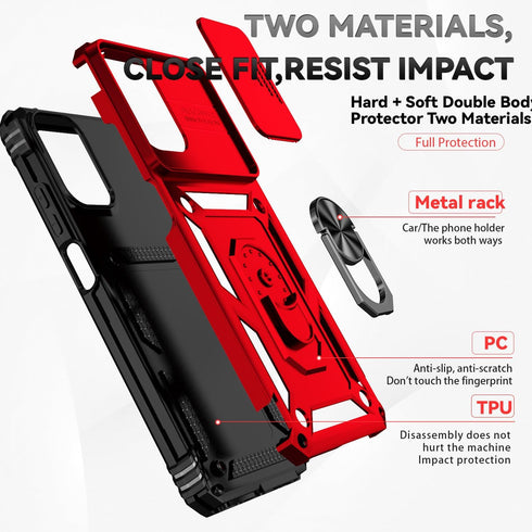 SunStory Moto G Play 2024 Case, Red with HD Screen Protector & Slide Camera Cover & Kickstand