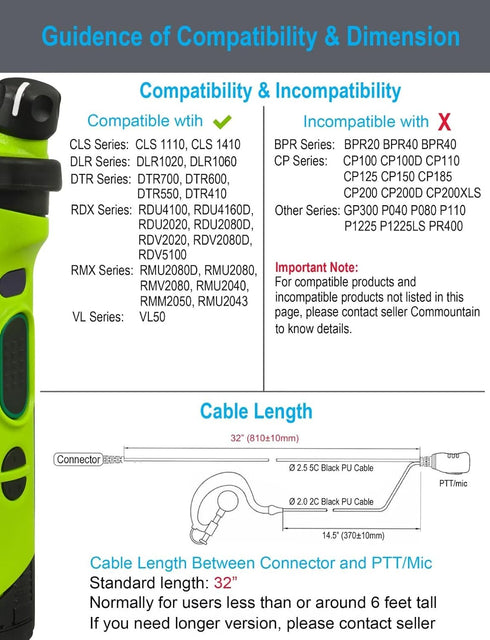 commountain CLS1410 Earpiece with PTT/Mic for Motorola Walkie Talkies, G Shape Headset, 2 Pin