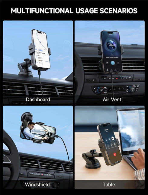 MOKPR 15W 16 15 14/13/13 Pro/12 pro/12/11/X/8, S24/S23/S22 Wireless Car Charger, Auto Clamping Car Charger Dash