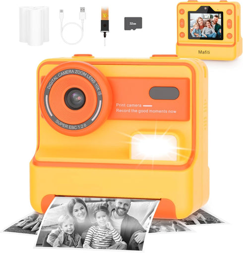 Mafiti Kids Camera Instant Print, 1080P Selfie Digital Camera with 2.4 Inch Display for Ages 3-12 (Orange)