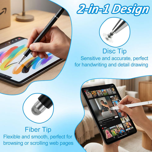 MXCOIRTP (2 2 1 Stylus Pens for Touch Screens Pcs), in Magnetic Disc & Fiber Tip Stylus Pen for iPad with Magnetic Cap
