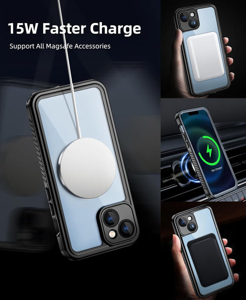 Beeasy for iPhone 14 Waterproof Case - Compatible with MagSafe, IP68 Underwater Military Grade, Shockproof Rugged