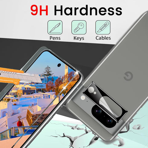 4 Pack Screen Protector for Google Pixel 8, Includes 4 Pack Camera Lens Protector, 9H Tempered Glass Film,