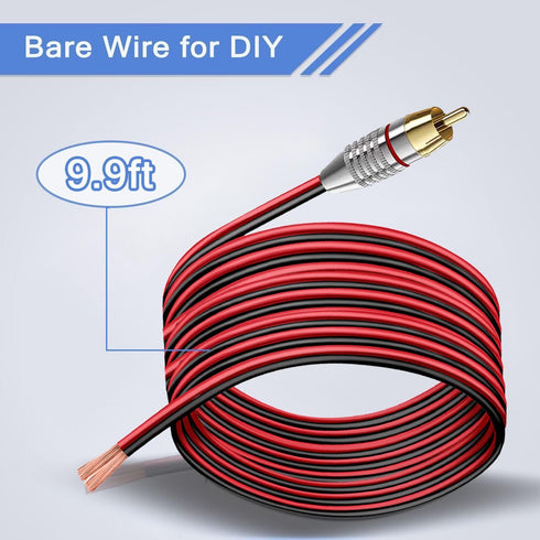 9.9FT RCA to Speaker Bare Wire Cable, Heavy 14 Gauge Speaker Bare Wire Cables to RCA Plug Adapter for Speakers